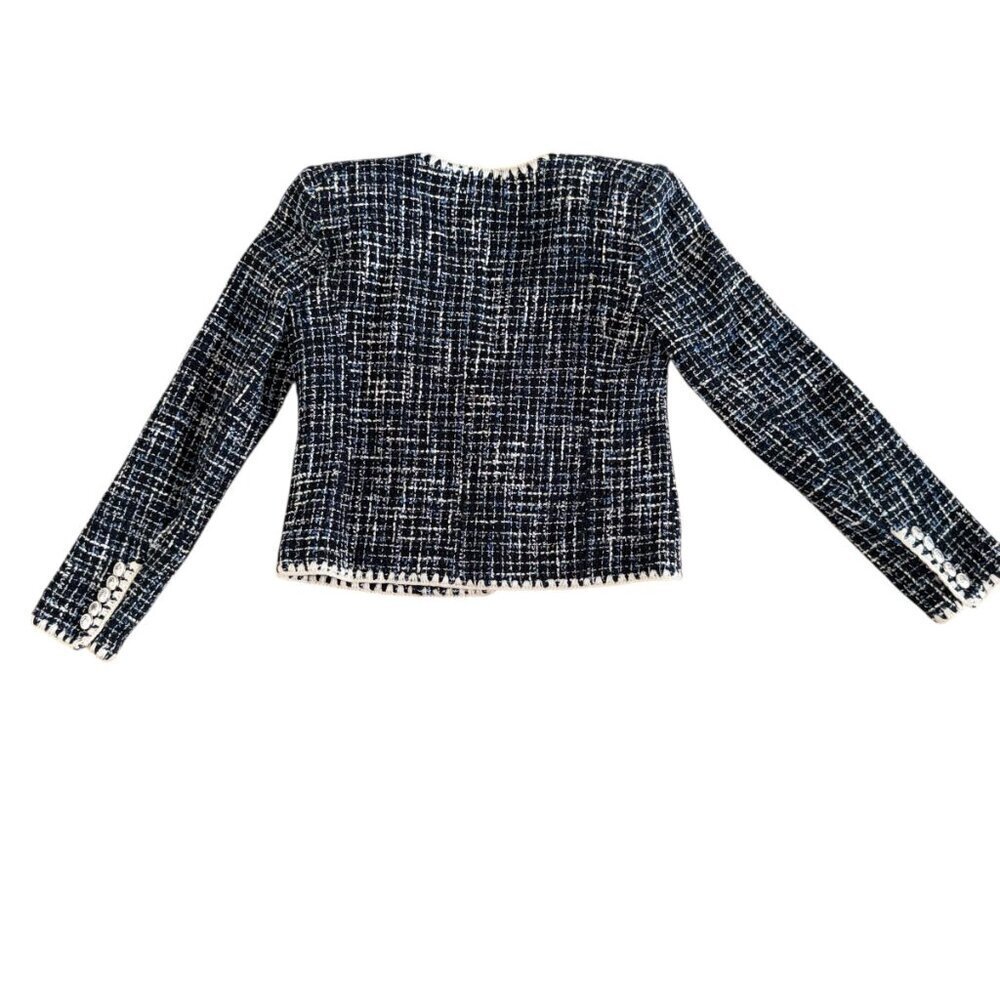 Veronica Beard Bosea Tweed Crop Jacket Blue White Cotton Blend Blazer Size 2 NWT - Picture 7 of 10